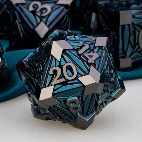 7PCS DND Metal Dice Set D&D Dungeon and Dragon RPG Polyhedral Black Nickel Blue D&D Dice for D20 D+D
