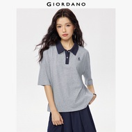 GIORDANO ผู้หญิง  เสื้อโปโลปักดอกไม้ 100% Cotton เสื้อโปโลแขนสั้นตัดกัน แฟชั่นลำลอง เสื้อโปโล 133156