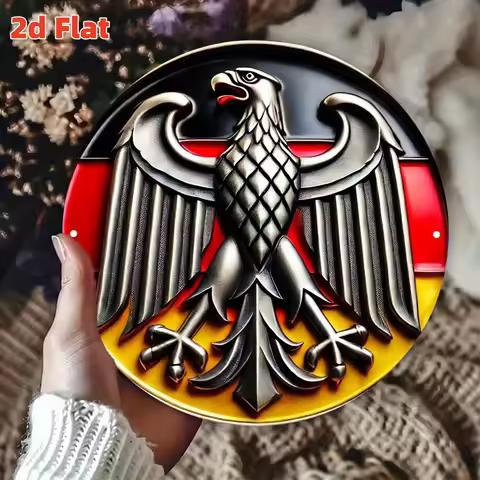 VICTRIX German Eagle Crest Wall Art - 7.8" Round Aluminum Shield Coat of Arms Emblem, Outdoor Indoor