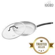 [ LOCAL READY STOCKS ] iGOZO 28CM ELITE 304 STAINLESS STEEL FRYPAN + GLASS LID KUALI GORENG DAPUR COOKWARE KITCHENWARE