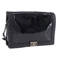 香奈兒 (CHANEL) Matelasse Boy Chanel 鏈條包，漆皮黑色 CC 正品 ka5793V
