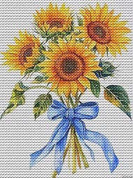 YEEIFFD Watercolor Sunflowers with Blue Ribbon Bouquet Diamond Drawing Art Kit for Adults DIY Diamon