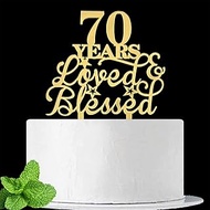 JIEEIN 70 Years Loved & Blessed Cake Topper - 70th Birthday, Wedding Anniversary Party Decorations -