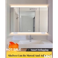 MNS 90cm High Stainless Steel LED Bathroom Mirror Cabinet Wall Mounted Intelligent Anti Fog Mirror Cabinet