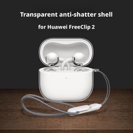 Case with Lanyard for HUAWEI FreeClip 2, Earclip Ear Hook Earbuds Cover, Transparent Soft Protective