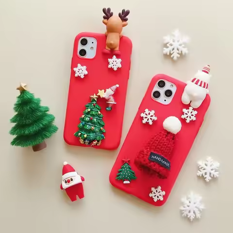 Cute 3D Fabric Christmas Gloves Hat Gift Case For Redmi Note 14 13 Pro Plus 14 13 12 11 10 9 Pro 10s