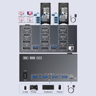 Quad Monitor KVM Switch 4 Monitors 2 Computers HDMI+DP 4K@120Hz/8K@30Hz,USB3.0 KVM Switch 2 PC Share
