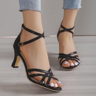 2024 New Sandals Womens Ankle Strap Gladiator Sandals Women High Heels Cross Straps Gold Sandalias M