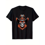 Cowboy Skeleton Cowboy Hat Rodeo Halloween T-Shirt Perfect Summer Casual Western Cowboy Cotton Out