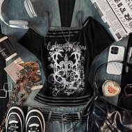 Casual Vintage Punk Y2K Versatile Party Airport Outfit, Distressed Floral English Print Pattern, Com