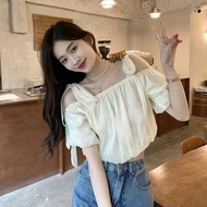 Women Off Shoulder Causal Blouse Lace Up Strap Short Sleeve Shirts