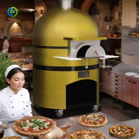 Customized Large Pizza Oven 500C Wood Charcoal Gas LPG Dual Fuel Round Napoli Style Stone Hearth Out