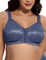 Women's Full Coverage Plus Size Comfort Minimizer Bra Wirefree Non Padded(Blue,46H)