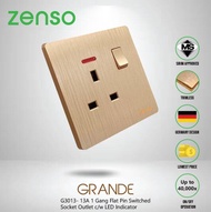 Zenso - Grande Series 13A Switched Socket Outlet with LED Indicator - Gold Color