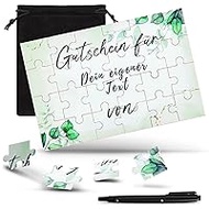 Pack of 24 Voucher Puzzle Wooden Voucher Card Puzzle to Design Yourself with Marker and Bag Blank Gift Voucher to Fill Yourself for Adults Children Crafts (Leaves Style)