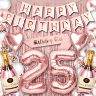 (SG SELLER) 25th Birthday Decorations, 25th Birthday Balloon, Rose Gold Birthday Decorations Set 25 