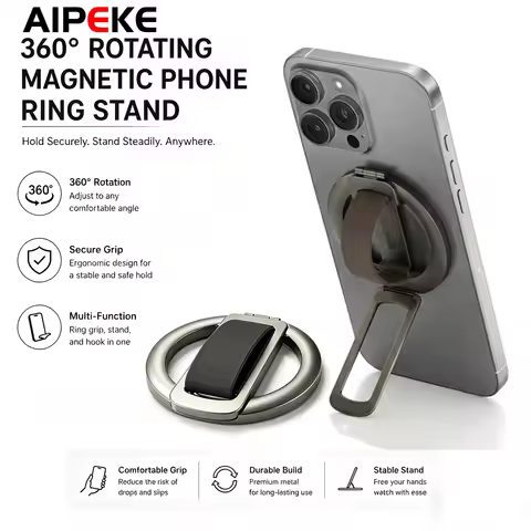 AIPEKE Universal Magnetic Folding Phone Grip silicone finger Phone holder ring 360° Rotation for mag