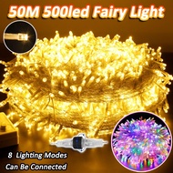 50M 500leds Hari Raya Light 8Mode White Wire Fairy Light 10M 100led Lampu Hiasan Outdoor Waterproof 