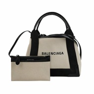 Balenciaga Navy Cabas加小號牛皮帆布字母Logo加固邊飾子母包斜挎包單肩包