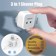 TESSAN 3 in 1 UK Shaver Plug Power Strip 2 Pin to 3 Pin Adapter Extension Socket with 2 USB Ports and 2 EU US Outlets 10A Fused Multi Plug for Travel Trip Home