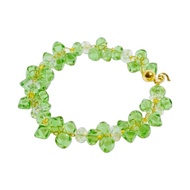 585 Gold Crystal Flower Bracelet | 14K Gold Bracelet | Green & Clear Crystals (Lth: 4.7)