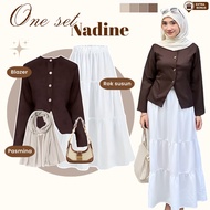 Oneset One set 3in1 women's hijab suit blazer top ailee layered skirt ruffle ruffle hijab pashmina j