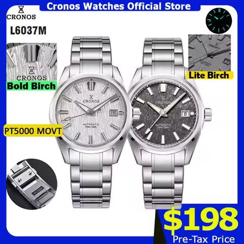 Cronos Men Watch 39mm Automatic Wristwatches White Dial Solid Links Sapphire 10 ATM L6037M