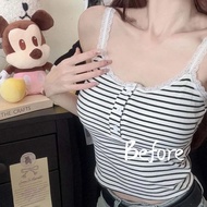 Beautiful Back Women's Bra Lace Striped Vest Button Sleeveless Top Multipurpose BF