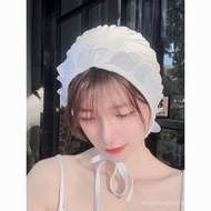 [2119 People Collection] Japanese Girl Pure Black White Laced-Up Swimming Cap Gauze Lace Lolita Comf