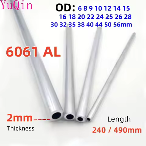 Aluminium Pipe 2mm Thickness 6-56mm OD Straight 240mm 490mm Long Round 6061 Aluminum Alloy Tube