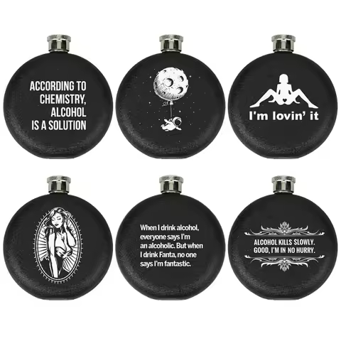 5 OZ Frosted Matte Black Portable Round Mini Hip Flask Stainless Steel Metal Vodka Whiskey Wine Bott