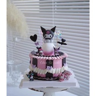 庫洛米蛋糕裝飾擺件三麗歐復古蛋糕裝飾黑粉系帶燈光生日蛋糕擺件
