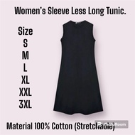 [S-6XL] PLUSE SIZE Women Dress Sleeve-Less Round-Neck Plain Cotton Long Dress(S-6XL)