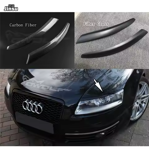 Car Headlight Eyebrows Cover Trim Sticker Carbon Fiber Head Lamp Eyelid Auto Accessories For Audi A6