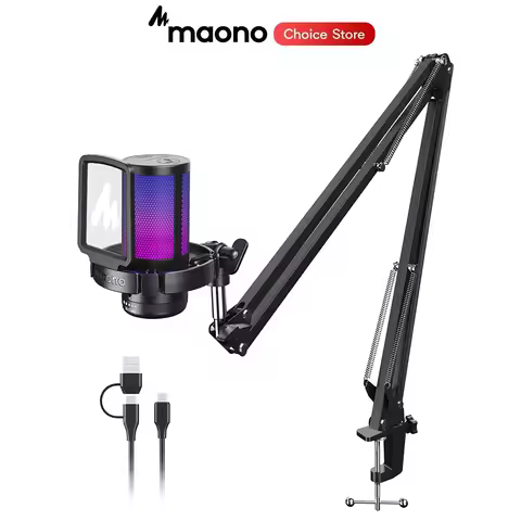 MAONO DGM20S Gaming Microphone USB Condenser Microphone with RGB Light Noise Cancellation Boom Arm f