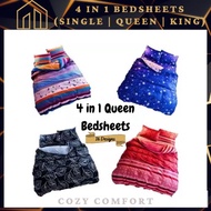 [READY STOCK] 4 IN 1 KING SIZE QUEEN SIZE & 2 IN 1 SINGLE BEDSHEET | SET CADAR KATIL KING QUEEN SING
