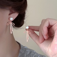 Pink Ribbon Earrings /Earring For Women/ Pearl Earring/Dangling Earring/ Bow Earrings/Korean Earring