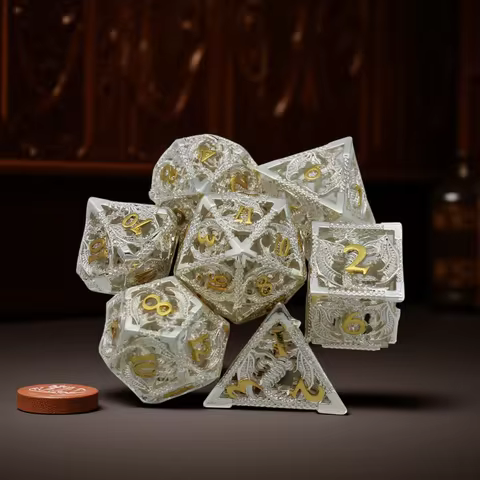 Flying Dragon Polyhedral Dice Set for Role Playing GamePathfinder, Hollow Metal Dice, D & D Dice, 7 
