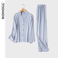 Couple Satin Solid Color Pajamas Lapel Long Sleeve D Pajamas Autumn Pocket 2-piece Set Pajamas Home 