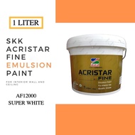 [1 Liter] SKK Acristar Fine Pro White &amp; AF12000 Super White Emulsion Paint for Interior Wall and Ceiling Cat Putih Kapur