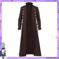 Vintage Medieval Costumes Steampunk Gothic Black Long Jacket Coat Vampire Cosplay Pirate Halloween O