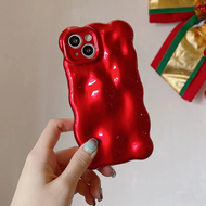 เคสน้ำกระเพื่อมจีน3D สีแดงสำหรับ iPhone 15 Pro Max 14 Pro 13 12 Pro 11เคสนิ่มลายคลื่นเคสปกป้องโทรศัพ