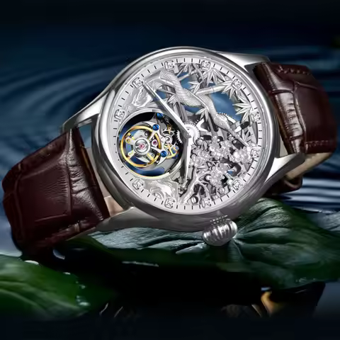 AESOP Real Tourbillon Mechanical Hand Wind Wristwatch Snake & Bamboo Top Brand Luxury Men Wrist Watc