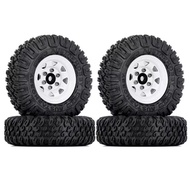 (LAU0) 4PCS 85mm 1.55 Metal Beadlock Wheel Rims Tires Set for 1/10 RC Crawler Car Axial Yeti Jr RC4W