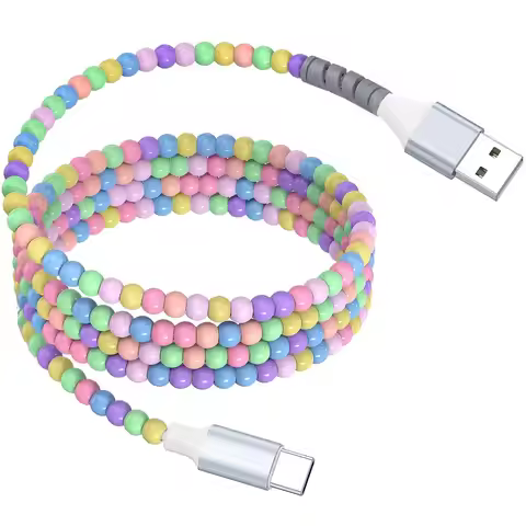 USB A to USB C Beaded Charger Cable 27W Fast Charging for iPhone 17 16 iPad Pro Samsung S25 S24 Char