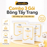 Combo of 3 packs of 222 Cotton Pads, 3 layers of soft, smooth Cotton Pads for skin care | HomeBins