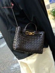 BV Black Small Andiamo Nappa Lambskin Woven Leather Tote Bag