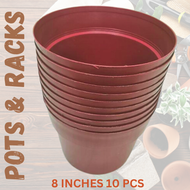 RED ROUND PLANT POT POTS FOR PLANTS 10 PCS (LARGE) / N6, N7, N8 / INDOOR AND OUTDOOR GARDEN POTS BIG MURANG ROUND POTS GUARANTEED! 8 INCHES 10 pcs