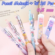 HB Mechanical Pencil + Refill Contents 25 Pcs Pencil Pens Elementary, Middle, and High School Statio