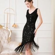 ̅2022 New Women 1920s Vintage V-Neck Flapper Fringe Beaded Great Gatsby Party Cocktail Dress Size